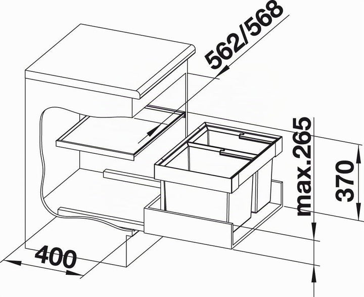 BLANCO Flexon II 60/2, Müllsystem für die Abfalltrennung in der Küche, mit 2 Mülleimern (30 l/19 l),