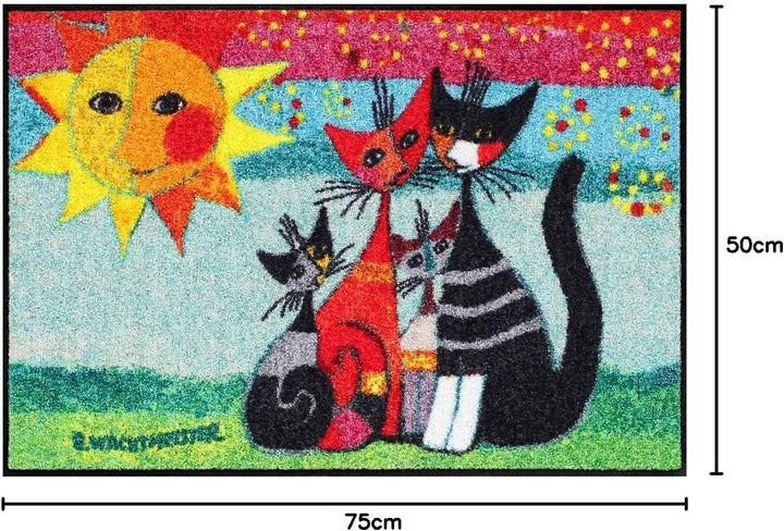 Salonloewe Rosina Wachtmeister Fussmatte waschbar Momenti 50x75 cm Eingangs-Matte Katzen bunt rutsch