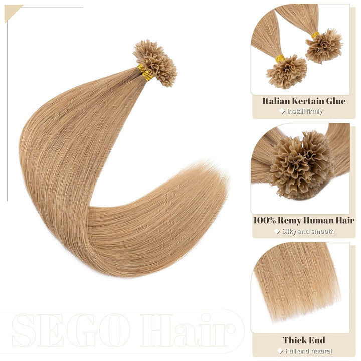 SEGO Extensions I Tip Echthaar Haarverlängerung Keratin Bondings Human Hair 100 Strähnen Gerade 45 c