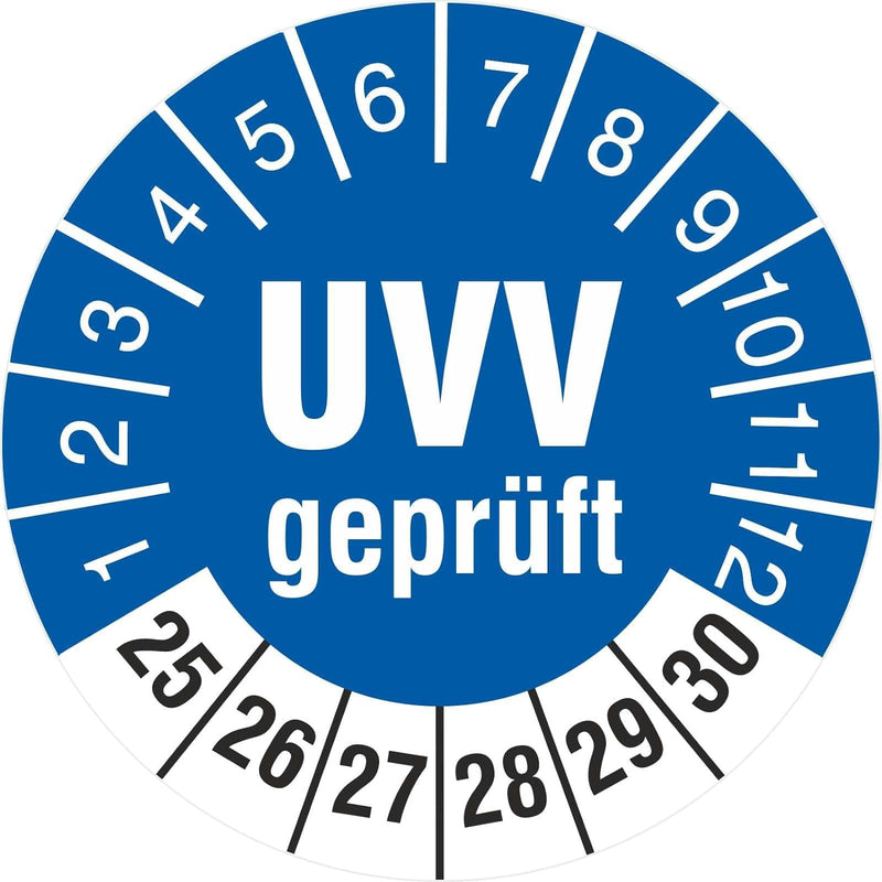 500 Prüfplaketten UVV geprüft Prüfung 30 mm Prüfetiketten 2025-2030 500 30mm Durchmesser, 500 30mm D