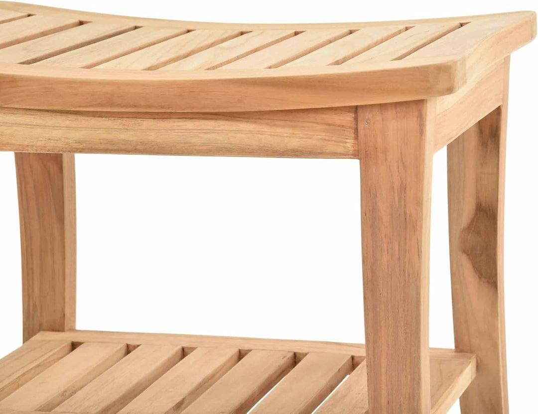 Teak Hocker, Massiver Teakholz Sitzbank, Holzbank mit Ablage, Naturholz Unbehandelt (50cm), 50cm