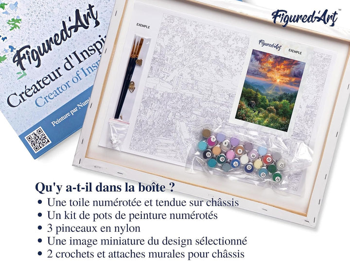 Figured'Art Malen Nach Zahlen Erwachsene Mit Rahmen Bär und Sonnenuntergang - Paint by Numbers Baste