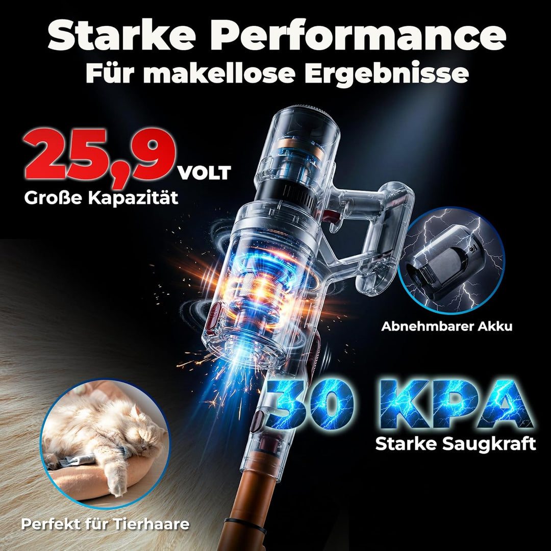 KLAMER Akku Staubsauger, 2-in-1 Staubsauger kabellos &amp; Handstaubsauger, Akkulaufzeit bis 60 min, Akk