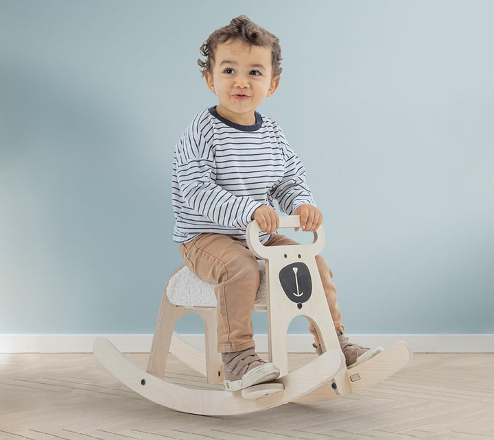06POBE Pony-Schaukelpferd, Aufsitzspielzeug für Kinder aus natürlichem Birkensperrholz mit weichem S