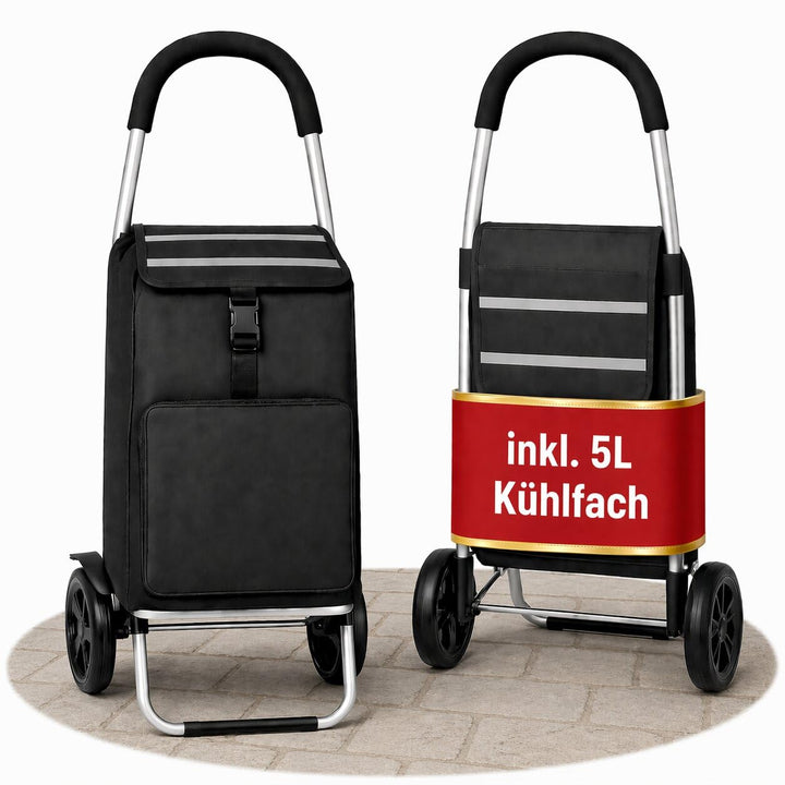 Einkaufstrolley klappbar 56L mit separatem Kühlfach 5L - Einkaufsroller mit Abnehmbarer regenfester