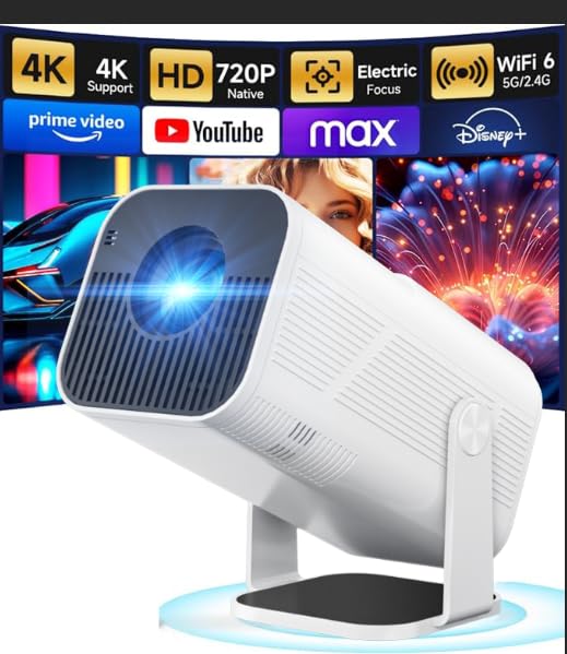 Beamer Mini Projektor mit Android 13 WiFi 6 Bluetooth 5.2 Mini Beamer 4K 1080P Unterstützung Automat