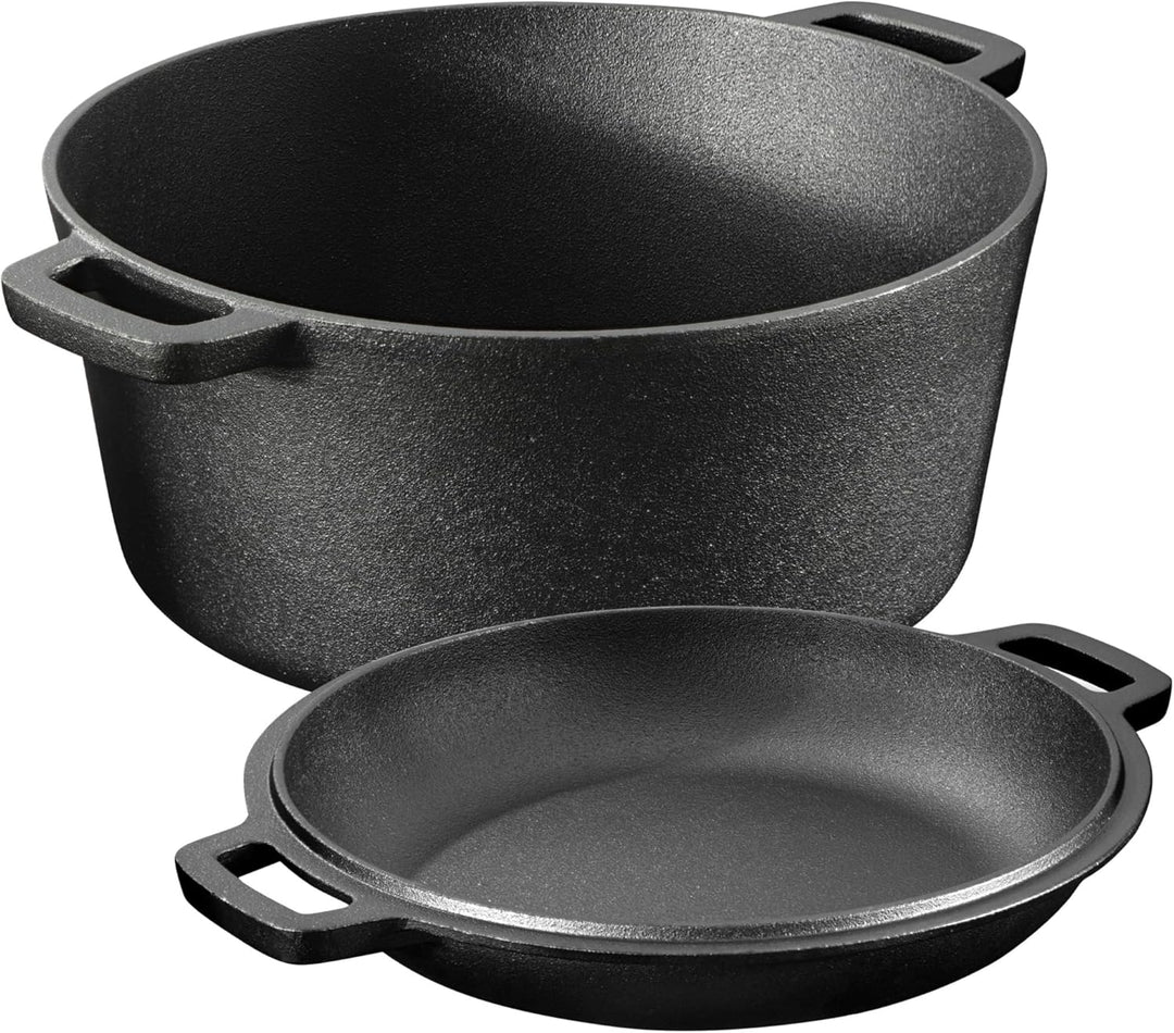 Navaris Gusseisen Topf Bratentopf Pfannendeckel - 4,7l - 2in1 Dutch Oven Pfanne temperaturbeständig