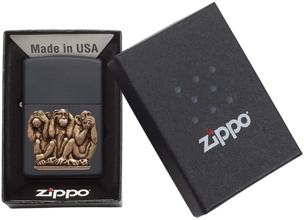 Zippo 29409 Three Monkeys Benzinfeuerzeug, Messing, Black Matte, 1 x 6 x 6 cm