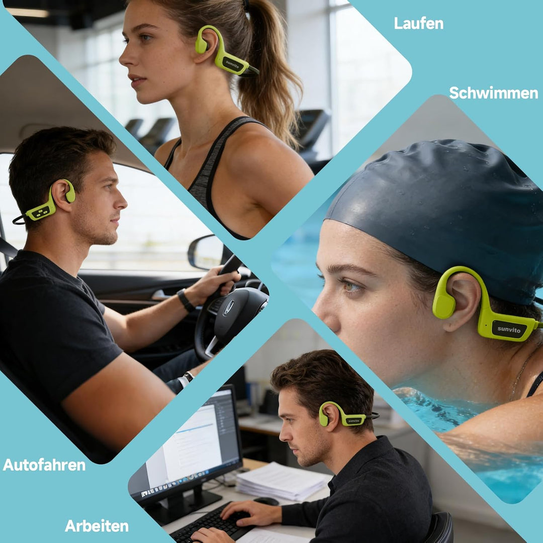 Kopfhörer Schwimmen, Knochenschall Kopfhörer Bluetooth 6.0, IP68 Wasserdicht,Sportkopfhörer 8G Speic