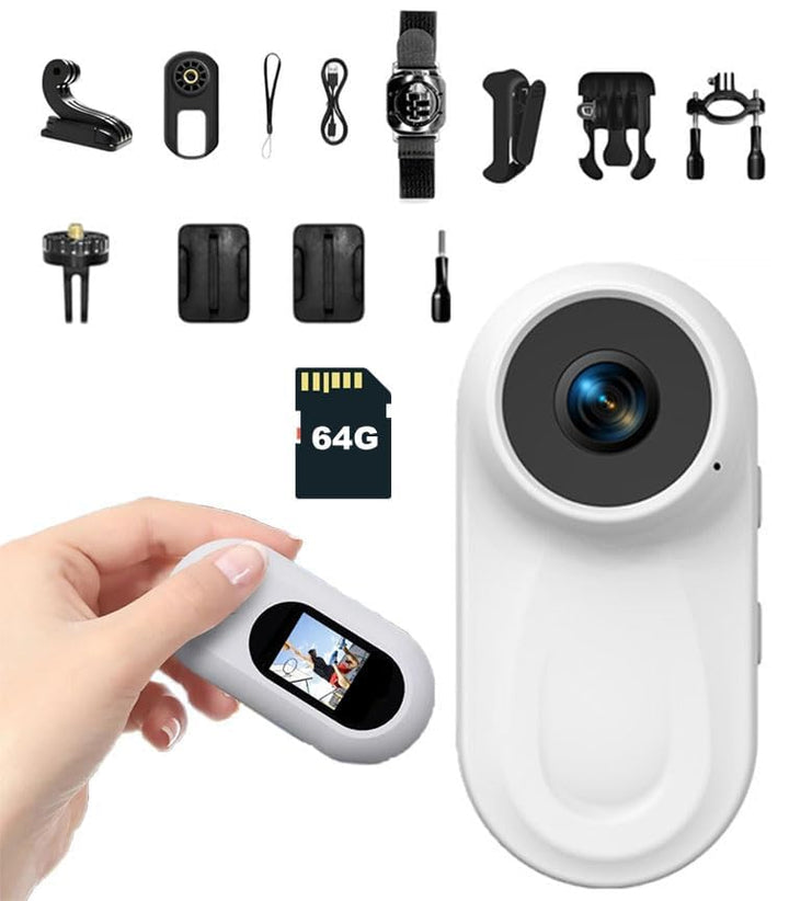 1080P Mini Action Kamera mit 64GB TF Karte, Tragbare Bodycam mit Audio & Video, Wearable Körperkamer