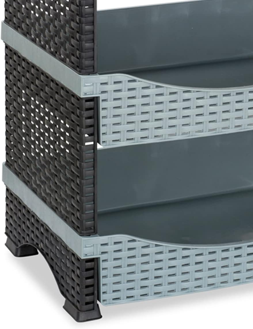 F&S Gemüseständer Regal Trolley Obstregal aus Kunststoff Rattanoptik Rattanlook mit 4 Etagen (Model