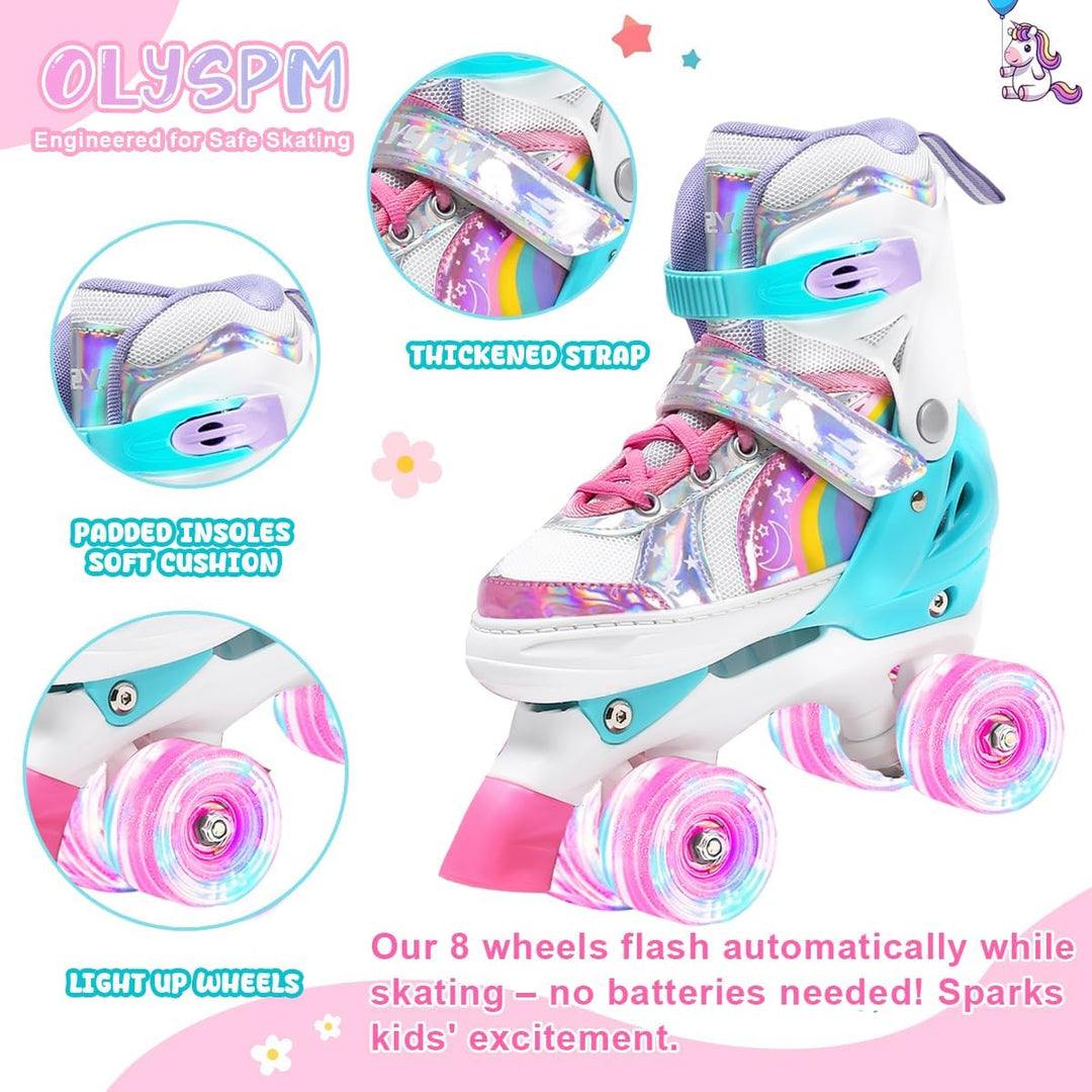 OLYSPM Rollschuhe Kinder Rollschuhe Verstellbar Rollschuhe Damen,LED Rollschuhe und 4 Grössen verste