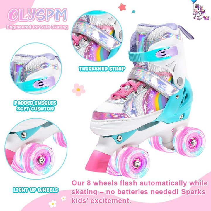 OLYSPM Rollschuhe Kinder Rollschuhe Verstellbar Rollschuhe Damen,LED Rollschuhe und 4 Grössen verste