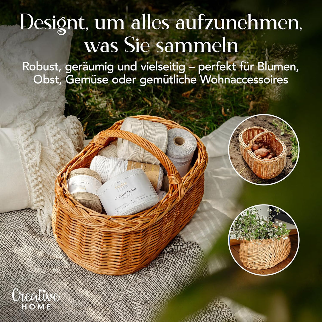 Creative Home Grosse Picknickkorb Weidenkorb mit Henkel Einkaufskorb | 45 x 32 x 34 cm (+/- 1 cm) |