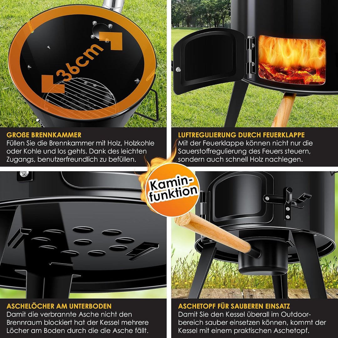 KESSER® Gulaschkessel Gulaschkanone | Eintopfofen mit Grillfunktion Ofen Grill Kugelgrill + Hähnchen
