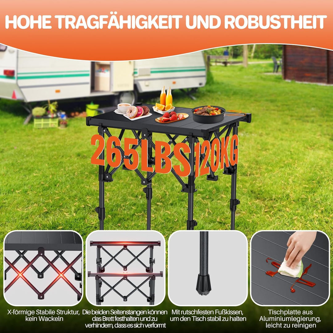 FUNYKICH Aluminium Klapptisch mit Tragetasche 50.5x41cm, X Form klappbarer Campingtisch mit 2 Höhenv