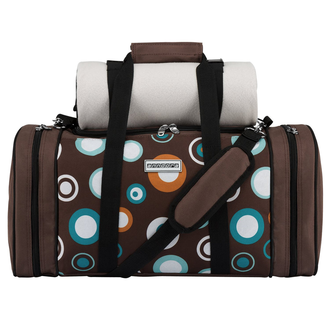 anndora Picknick Kühltasche inkl. Picknick Decke Geschirr Besteck für 4 Personen braun hellblau 3337