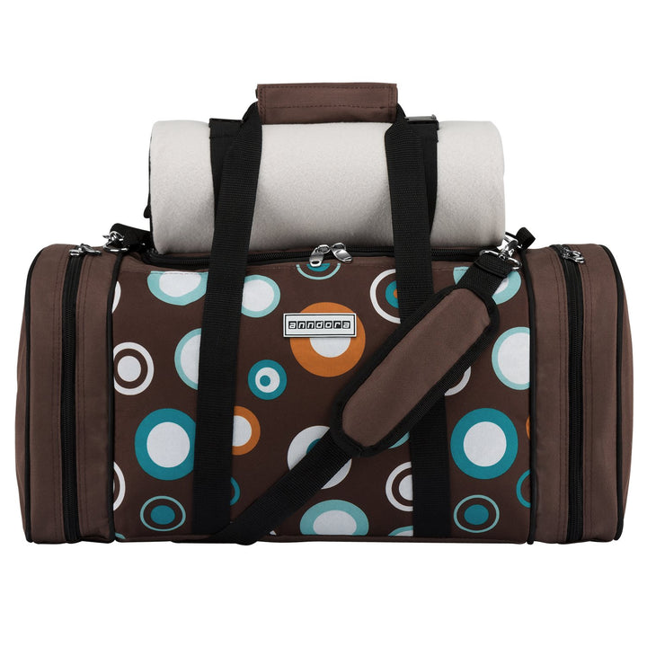 anndora Picknick Kühltasche inkl. Picknick Decke Geschirr Besteck für 4 Personen braun hellblau 3337
