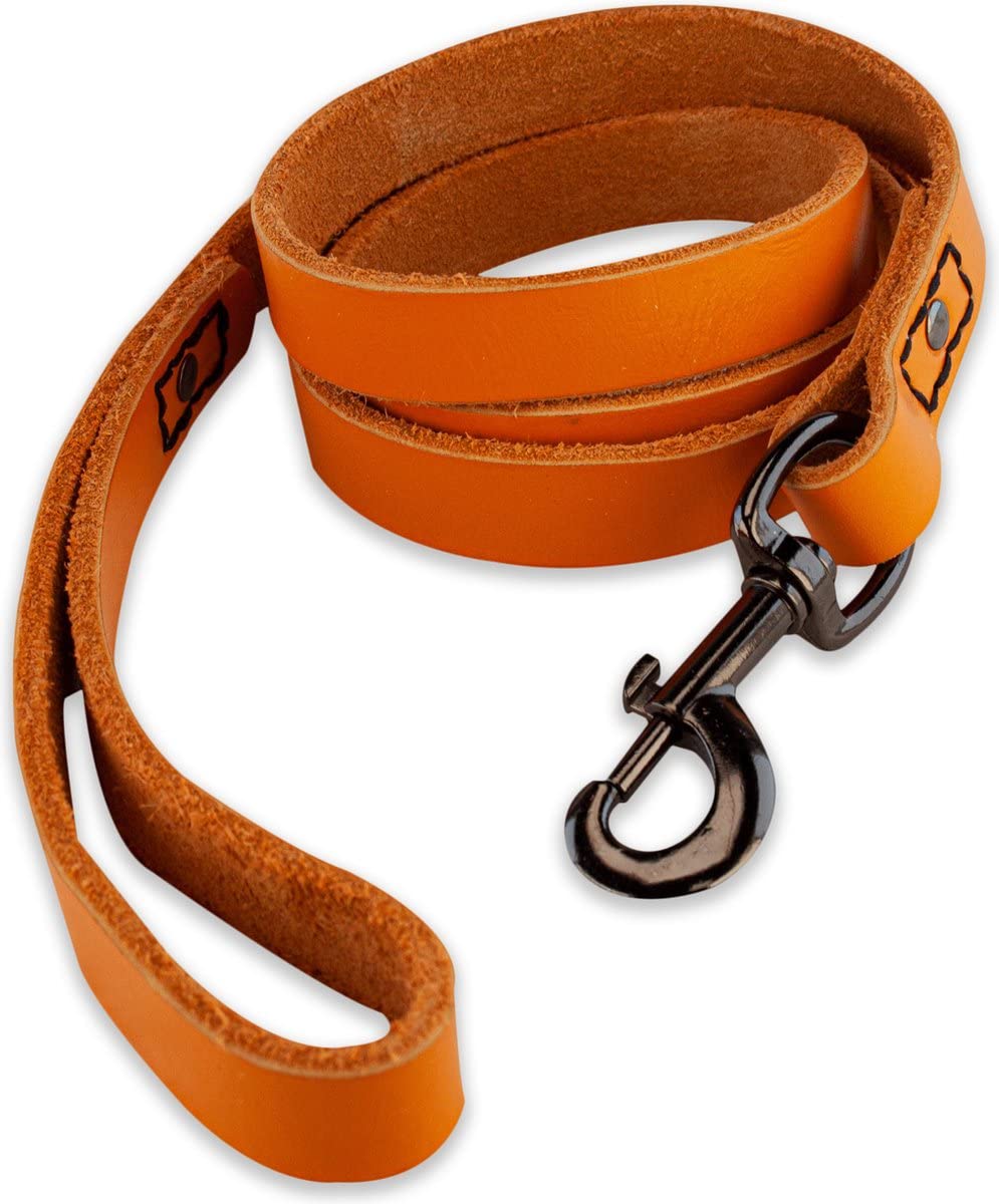 Leder Hundeleine - mit Naht - 220cm - Orange/schwarz Orange/Schwarz 220cm, Orange/Schwarz 220cm