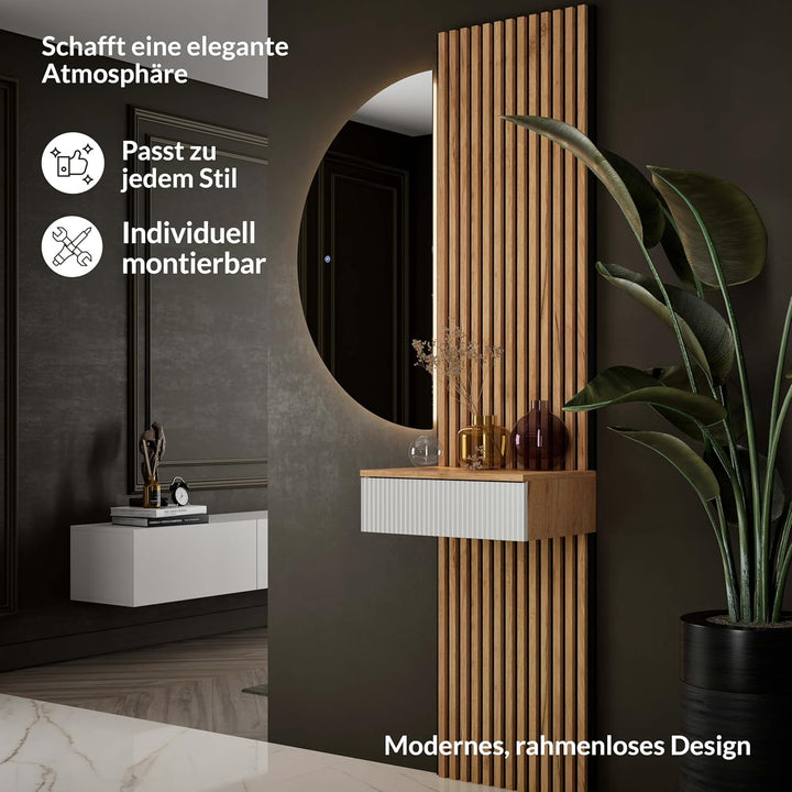 Planetmöbel NIVORA Spiegel mit Beleuchtung halbrund Spiegel mit LED-Licht, Dekorativer Wandspiegel m