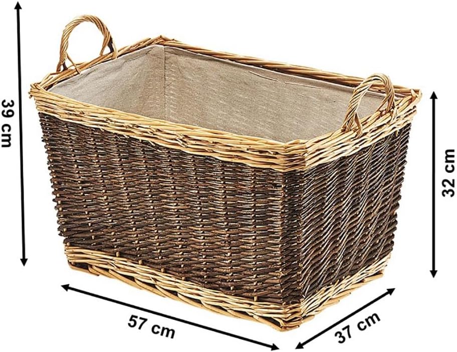 Kobolo Holzkorb aus Weide | Korb für Feuerholz mit Juteeinsatz | 63x37x42cm | zweifarbig braun beige