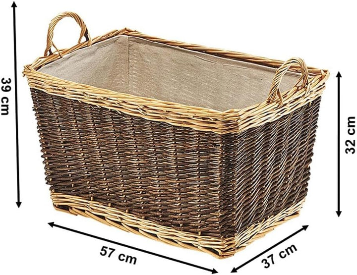 Kobolo Holzkorb aus Weide | Korb für Feuerholz mit Juteeinsatz | 63x37x42cm | zweifarbig braun beige
