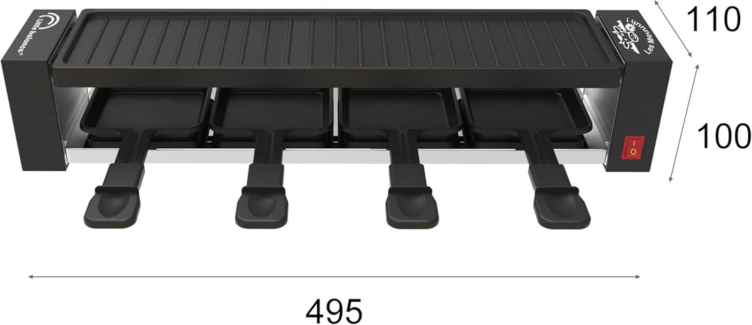LITTLE BALANCE 8941 Black Jura 4 Raclette-Maker, bis zu 4 Personen, PFAS-frei, Antihaftbeschichtung,