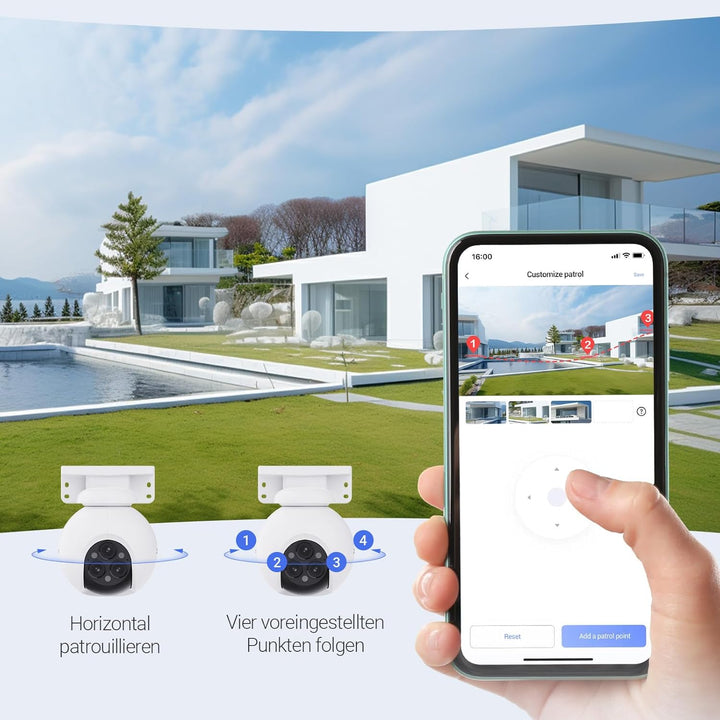 EZVIZ Wi-Fi 360° PTZ Überwachungskamera Aussen mit 3 * 4MP Objektiven, 12 Hybrid-Zoom, Auto-Zoom-Tra