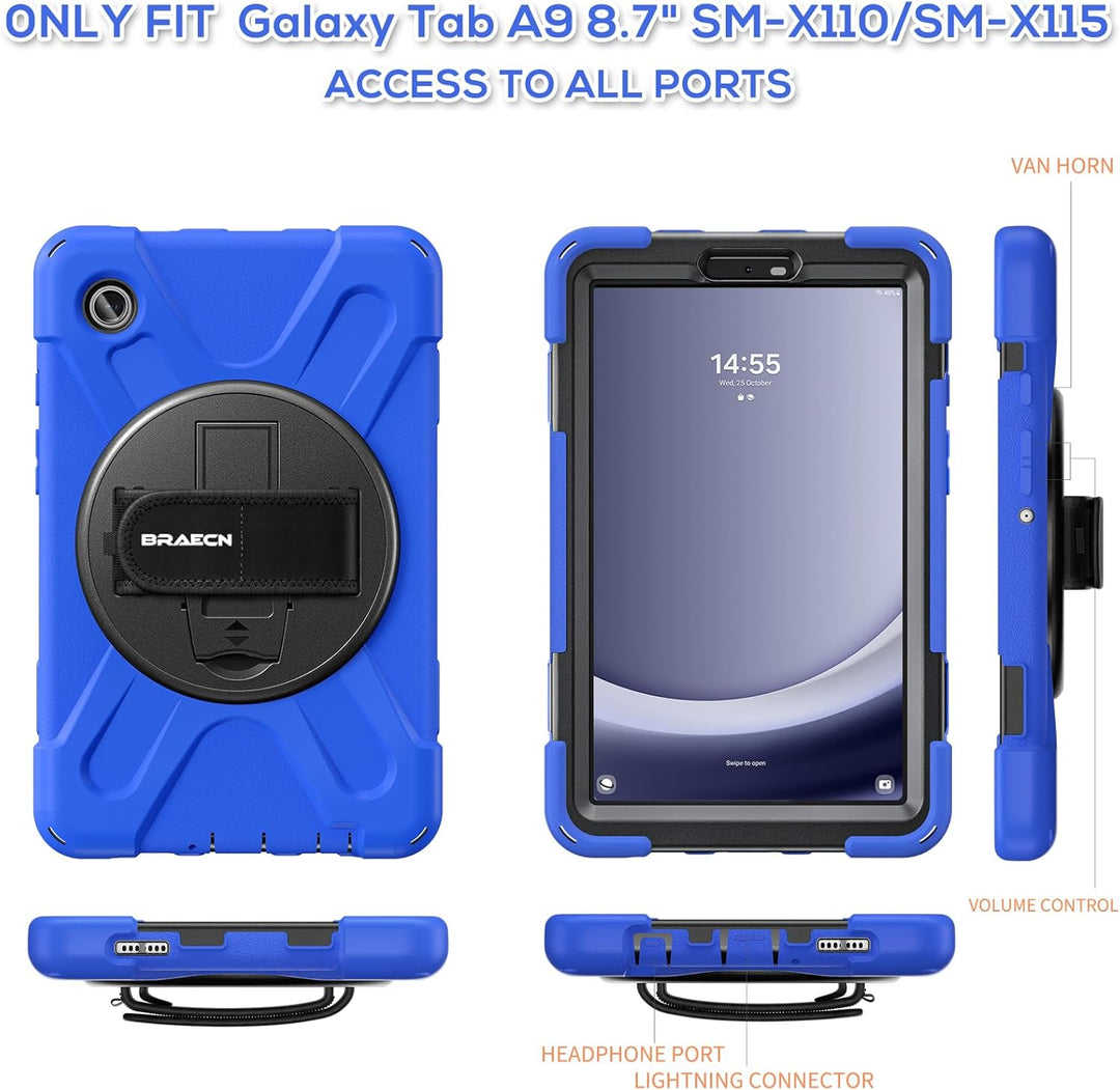 BRAECN Hülle für Samsung Galaxy Tab A9 8.7 Zoll SM-X110/SM-X115/SM-X117, Stossfeste Robuste Tragbare