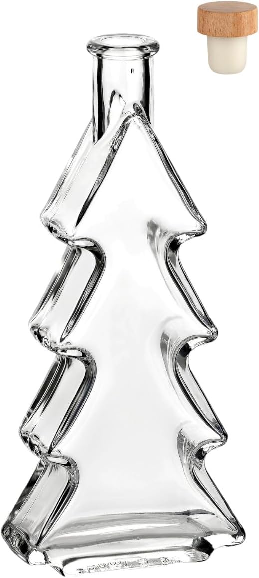 gouveo 6er Set Glasflasche 200 ml Tanne mit Korken (HGK) - Kleine Tannen-Flasche mit Korkverschluss