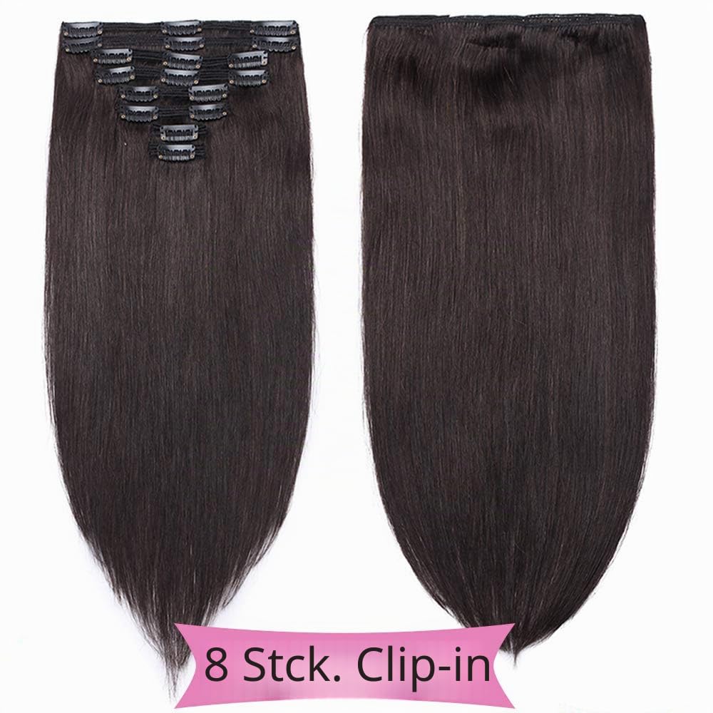 SEGO Clip in Extensions Echthaar Haarverlängerung Haarteil Doppelt 8 Tressen hitzebeständig glatt Na