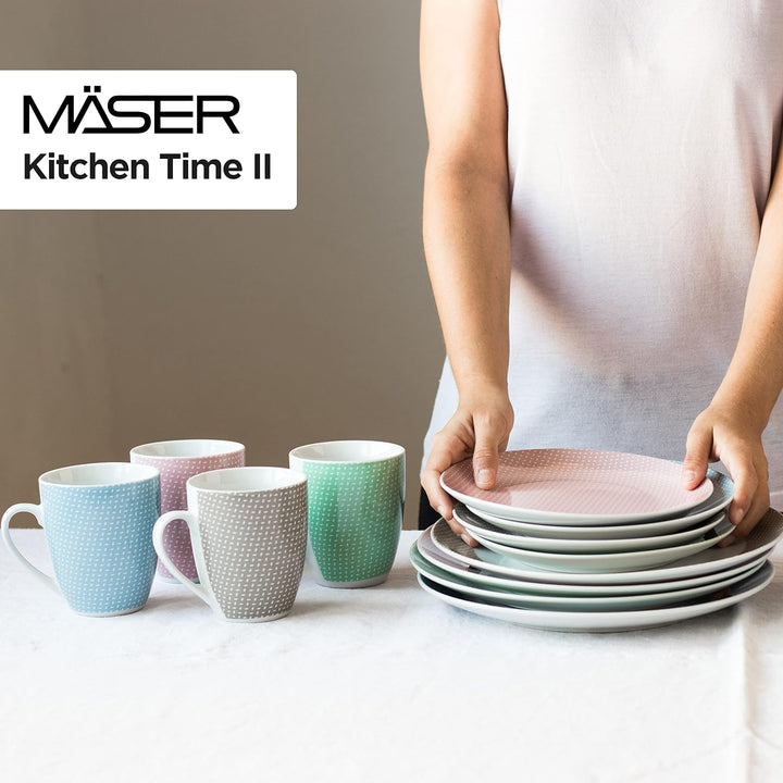 MÄSER Kitchen Time II, Geschirr-Set für 4 Personen, 16-tlg Kombiservice in Pastellfarben mit dezente