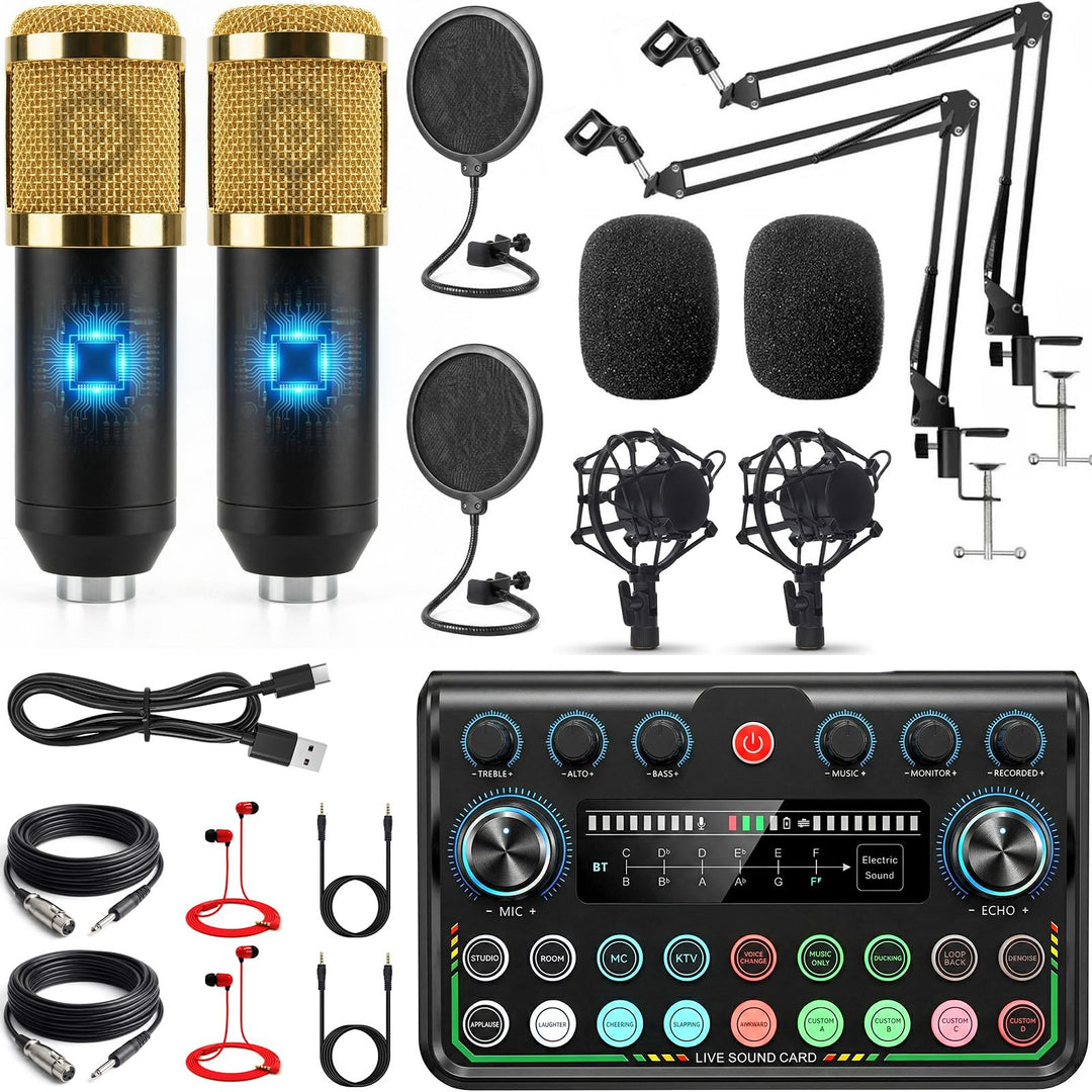 Podcast Equipment Bundle - Podcast Mikrofon Set, Mixer Kit mit Live Soundkarte, for Streaming Singin