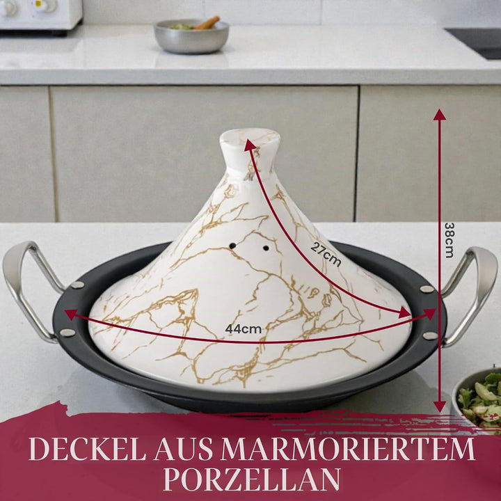 Royal Swiss Tajine 38 cm – Edelstahl mit Keramikdeckel & Dampfventil | Für Induktion, Gas, Ofen & Mi