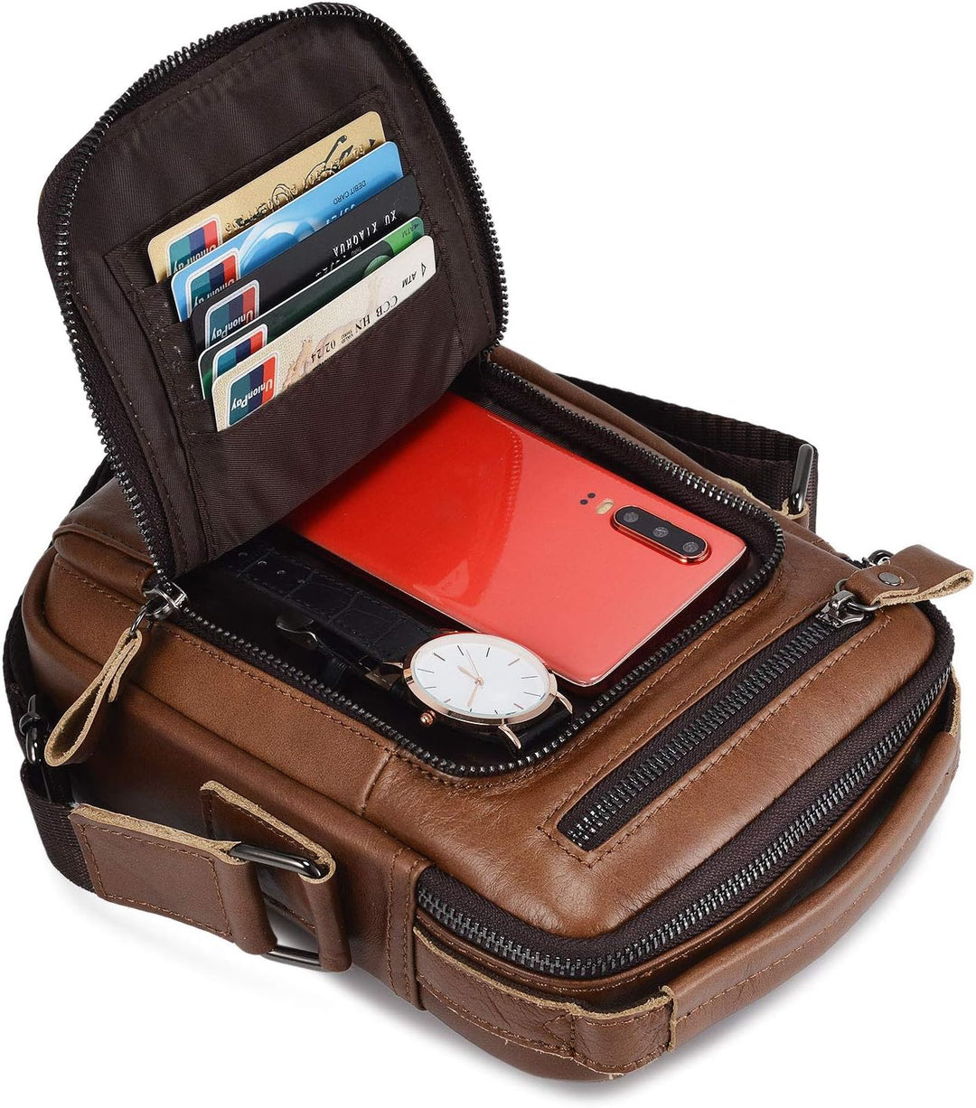 BAIGIO Leder Umhängetasche Herren Schultertasche Vintage Männer Tasche Crossbody Bag Herrentasche zu