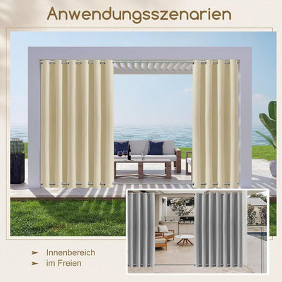 Outdoor Vorhang Wetterfest mit Ösen, Blickdicht Wasserdicht Outdoor Gardine 1 Stück für Garten Terra