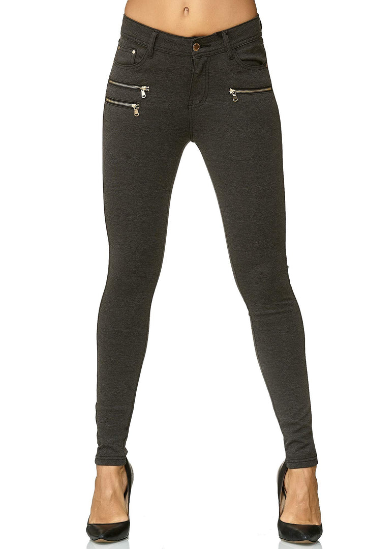 Elara Damen Stretch Hose Skinny Fit Jegging Chunkyrayan 34 Slim Dunkelgrau, 34 Slim Dunkelgrau