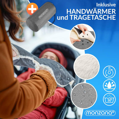 MONZANA® Baby Fusssack für Kinderwagen mit Handwärmer Winter Reflektoren Reissverschluss Tasche Wasc