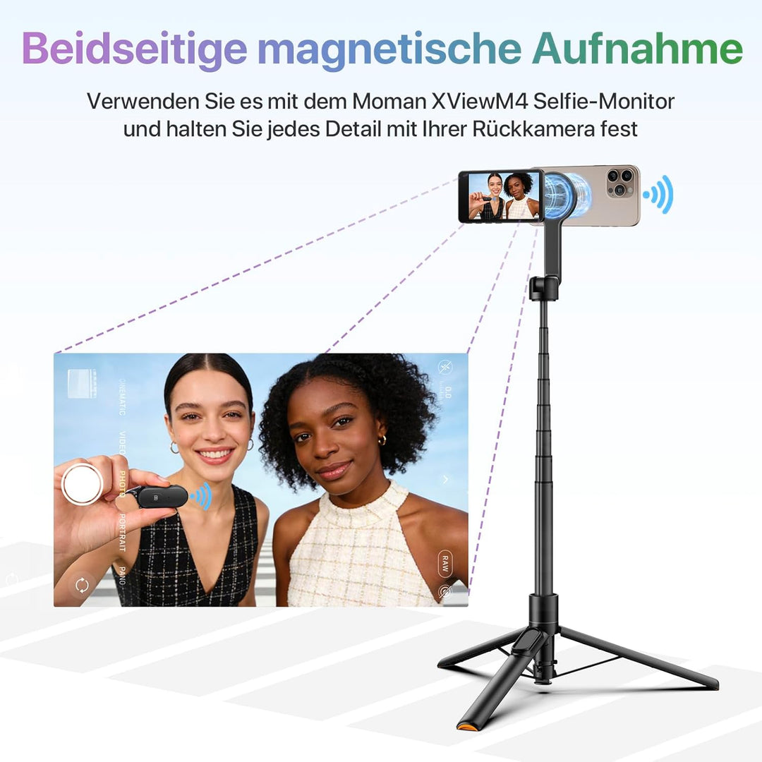 Moman Handy Stativ, Automatisch Aufstellbares Doppelseitiges Magnetisches Selfie Stick mit Fernbedie