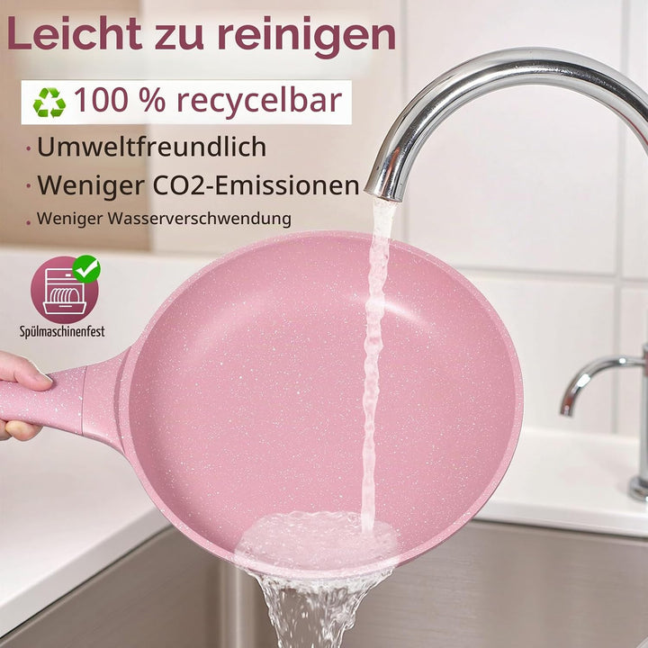 DYGG Antihaft Bratpfanne 28 cm mit Glasdeckel, Granitbeschichtung für fettfreies Braten, 100% frei v