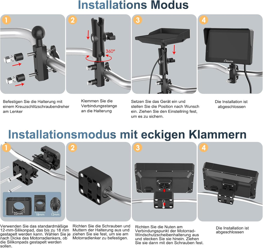 Carpuride W702T Pro Motorrad Carplay Bildschirm mit TPMS System, Kabellos CarPlay & Android Auto, Tr