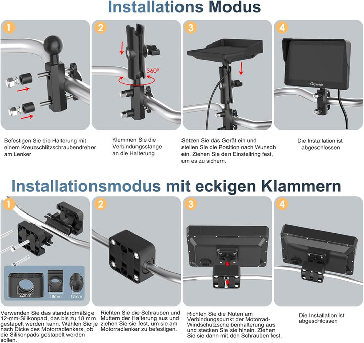 Carpuride W702T Pro Motorrad Carplay Bildschirm mit TPMS System, Kabellos CarPlay & Android Auto, Tr