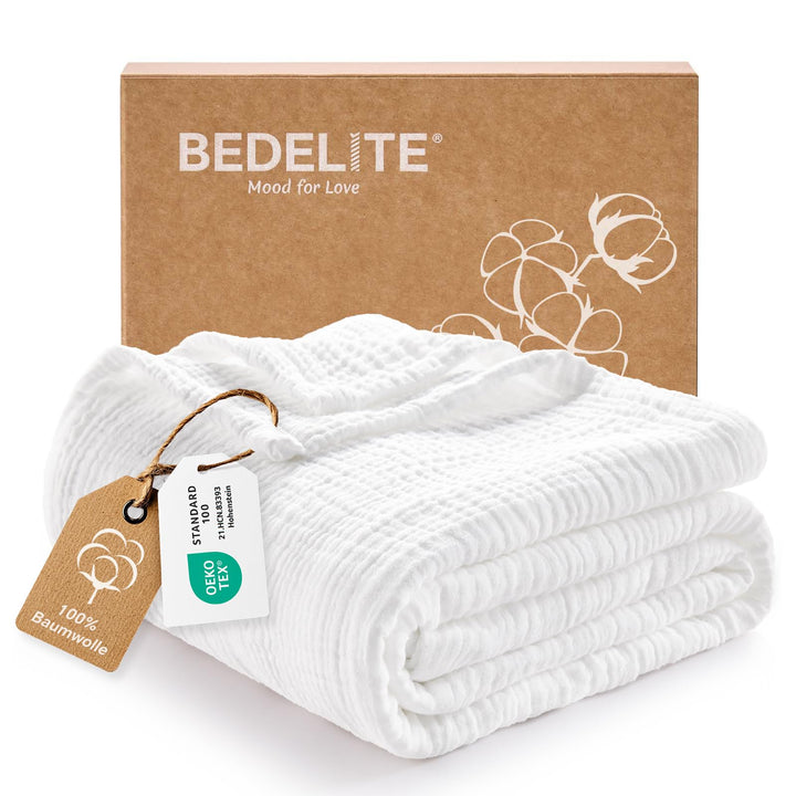 BEDELITE Musselin Decke 127x177 für Erwachsene - extra weiche & atmungsaktive Sommer Tagesdecke als