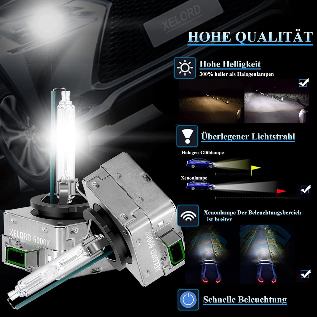XELORD D3S 6000k Xenon Brenner Birne 35W HID Scheinwerferlampe 12V Autolampe(2 Stück)