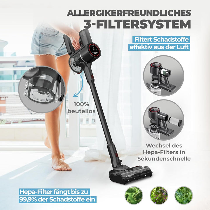 KLAMER Akku Staubsauger, 2-in-1 Staubsauger kabellos & Handstaubsauger, Akkulaufzeit bis 50 min, Akk