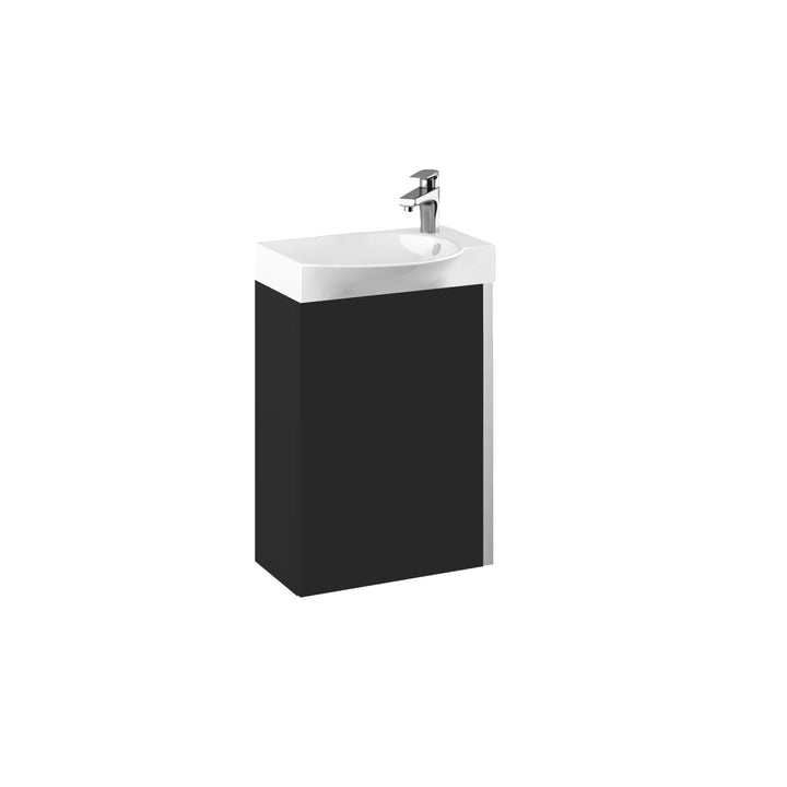 VBChome Badmöbel Set 45 cm Weiss Waschbecken mit Schwarz Matt Hängeschrank Waschtisch 1-Türen Soft-C