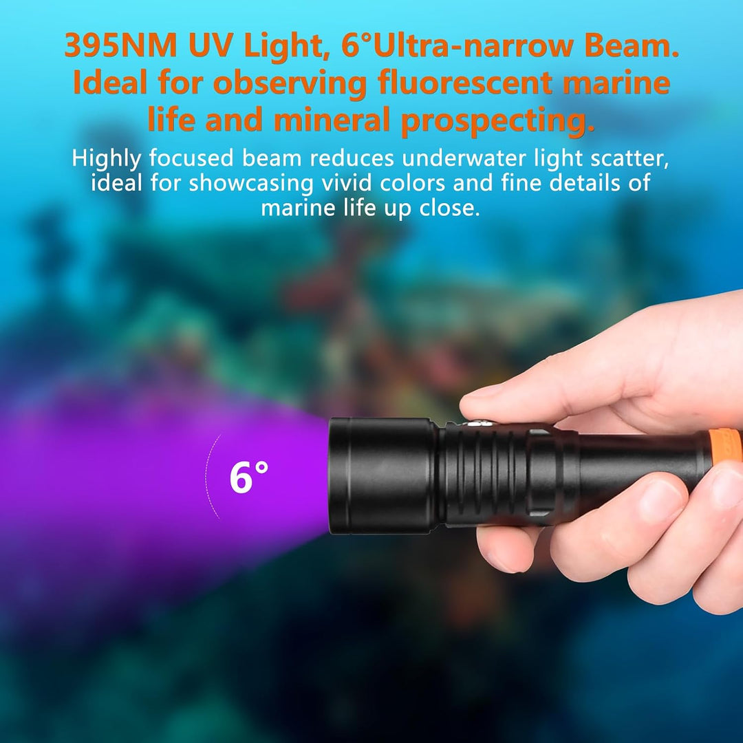 ORCATORCH D530 Scuba Dive Light, 395NM LED UV Licht Schwarzlicht mit 8 Grad schmalem Abstrahlwinkel,