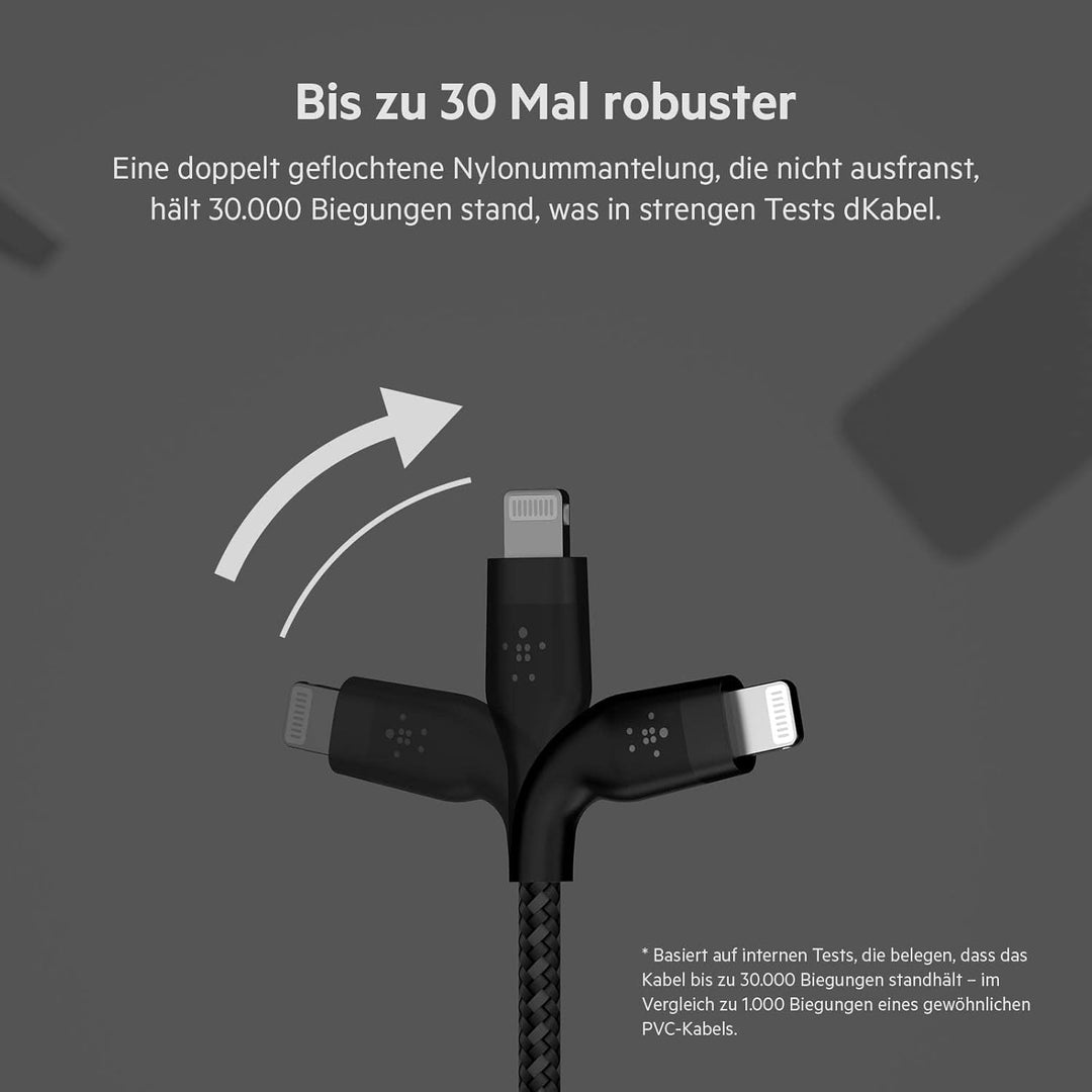 Belkin BoostCharge Pro Flex geflochtenes USB-C/Lightning-Kabel, 3 m, MFi-zertifiziert, 20 W, zum Sch