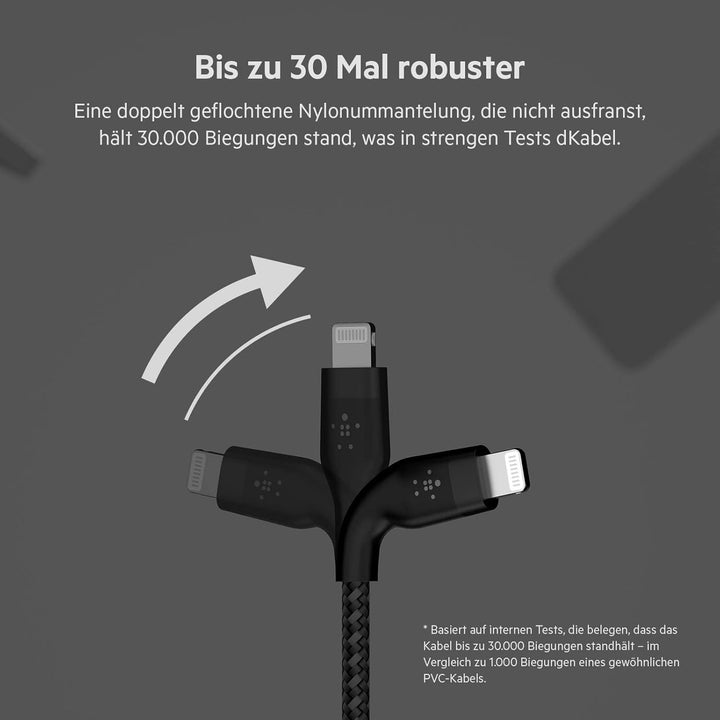 Belkin BoostCharge Pro Flex geflochtenes USB-C/Lightning-Kabel, 3 m, MFi-zertifiziert, 20 W, zum Sch
