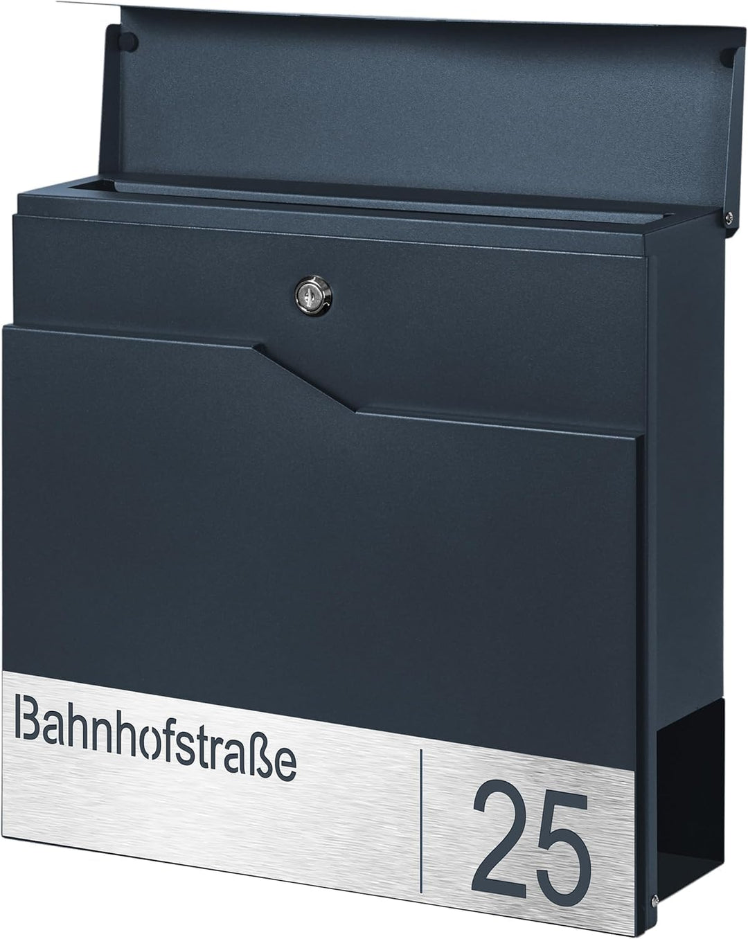 MTEC Briefkasten mit Edelstahl Namensschild - Robuster Wandbriefkasten Anthrazit RAL7016 - Wetterfes